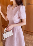 Rosea Heart Neck Puff Tweed Flare One Piece