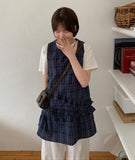 Huttle Check Tiered Layered Sleeveless One Piece