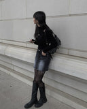 Medal Washing Denim Mini Skirt