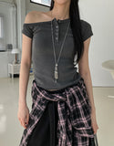 Needs ribbed button unbalanced shoulder t-shirt