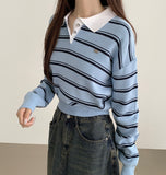 Color Matching Hem Banding Stripe Long Sleeve Knit