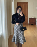 Kellin Wool Check Mermaid Midi Skirt