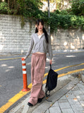 Tail Pigment Washing Cotton Banding Cargo Long Wide Pants