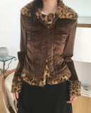 Rotel Leopard Hopi Fur Contrast Corduroy Jacket