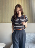 Seden Stripe Half-Button Collar Cool Knit