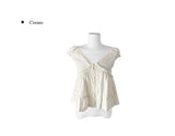 Amu Lace Frill Button Puff Short Sleeve Blouse