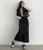 Back Slit Brushed Corduroy H-line Banding Long Skirt