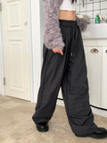 Clip string banding pin tuck long wide slacks