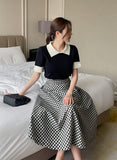 Balieu check flare long skirt