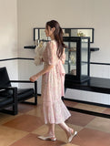 Atyu Pink Flower Shirring Chiffon One Piece