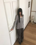 Hoshiv Button Shirring Layered Long Sleeve T-Shirt