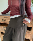 [Fake Layered SET] Chica Kitching Side Two-Button Pintuck Wrap Skirt Wide Long Pants