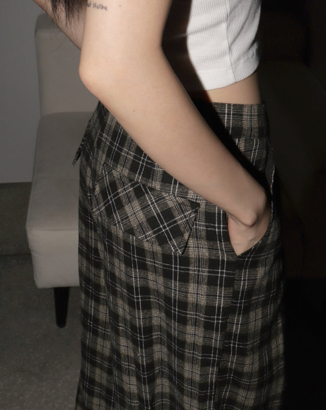 【WONDER WONDER】Maku checkered pocket long wide pants Maku check pocket long wide pants - WONDER WONDER | 60