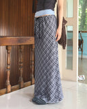 Daming Check Chiffon String Layered Long Skirt