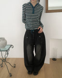 Welt Button Pocket Washed Balloon Denim Pants