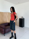 [MADE] Dear Basic Ribbed Square Neck Short Sleeve T-shirt