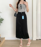 Span Summer Banding Back Slit Cotton Long Skirt