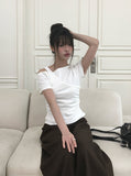 Cannon Layered Shirring Off-Shoulder T-Shirt