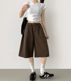 Folding Pin Tuck Back Pocket Bermuda Shorts Cotton Pants