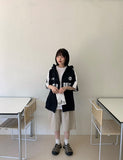 Naoki color matching lettering over short sleeve hood zip-up