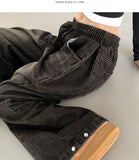 Folding Pin Tuck Hem Snap Balloon Fit Wide Fit Banding Denim Pants