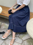 Lopiel Denim Like Banding Flare Long Skirt