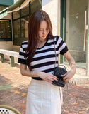 Heinley U-neck Stripe Short Sleeve Knit