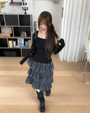 Hypee Check Tiered Midi Skirt