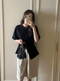 Duba Span Shirring Front Slit Short Sleeve T-shirt