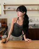 Pauline Shirred Lace Halter Sleeveless