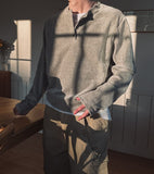 Dense Velour Henley Neck Long Sleeve T-Shirt