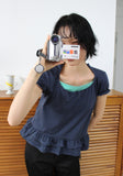 STRIPE HALTER FRILL TEE