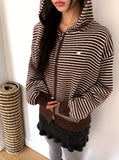 Atil Stripe Two-Way Loose Knit Hooded Zip-Up