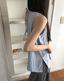 Romu Nylon Unbalanced Strap Ribbon Sleeveless Blouse
