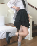 Shuha lace strap diagonal tiered skirt