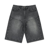 STUD DOUBLE KNEE DENIM SHORT