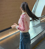 Tokyo Lettering High Neck Color Matching Pink Crop Jersey