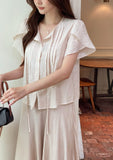 Collie Tulip-Sleeve Pintuck String Blouse
