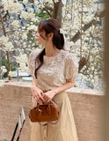 Heyri Flower Puff Short Sleeve Blouse