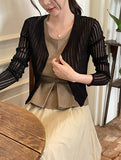 Hennua Half-Button See-Through Ribbed Cardigan