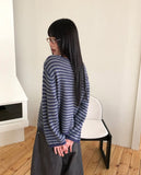 Zuri Stripe Pattern Round Neck Loose Fit Long Sleeve Knit