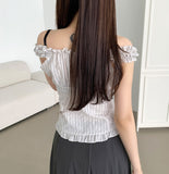Stripe Pattern Shoulder Banding Off-shoulder Sleeveless Blouse
