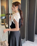 Henin Tie Color Matching Tulip Sleeve Blouse