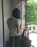 Aring Halter Shirring Puff Lace Blouse