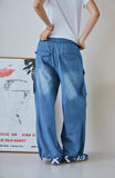 Washed Balloon Cargo Denim Pants