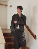 The Born Washed Leather Crop Trucker Jacket