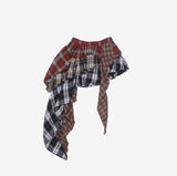 Chena unbalanced check tiered skirt