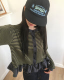 Peg Stripe Color Matching Frill Cardigan