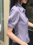 Two-Win Stripe Slim Fit Cropped Short-Sleeved Shirt