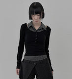 Striped Shirt Layered Boat Neck Tee